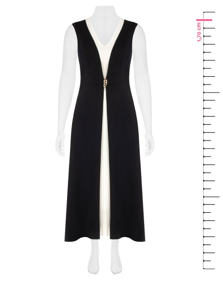 Lange curvy-jurk van scuba-crêpe in twee kleuren met contrasterend geplisseerd paneel – Rinascimento Curvy
