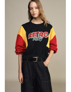 Dixie cropped sweater met ronde hals en colourblockmouwen