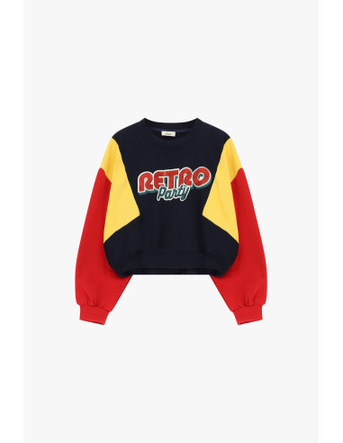 Dixie cropped sweater met ronde hals en colourblockmouwen