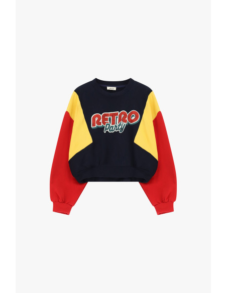Dixie cropped sweater met ronde hals en colourblockmouwen
