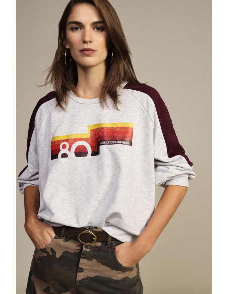 Sweater met ronde hals, contrasterende mouwen en opdruk aan de voorkant Dixie