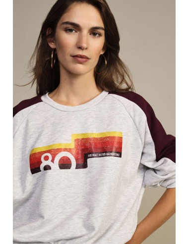 Sweater met ronde hals, contrasterende mouwen en opdruk aan de voorkant Dixie