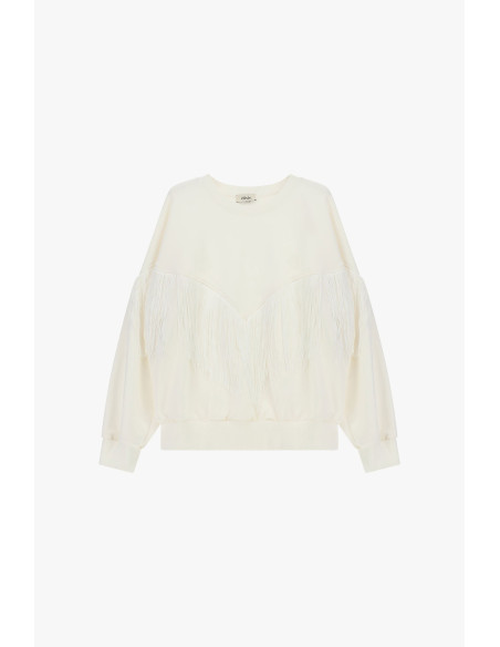 Sweater met ronde hals en decoratieve franjes A V Dixie