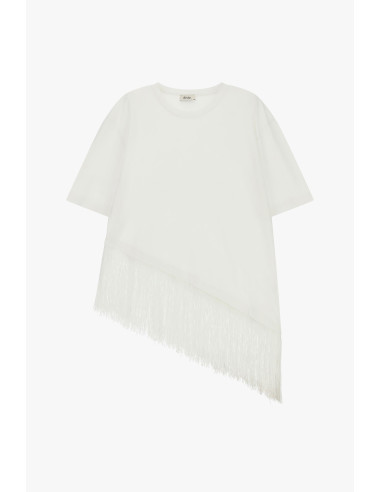 Dixie T-shirt met korte mouwen en asymmetrische franjes
