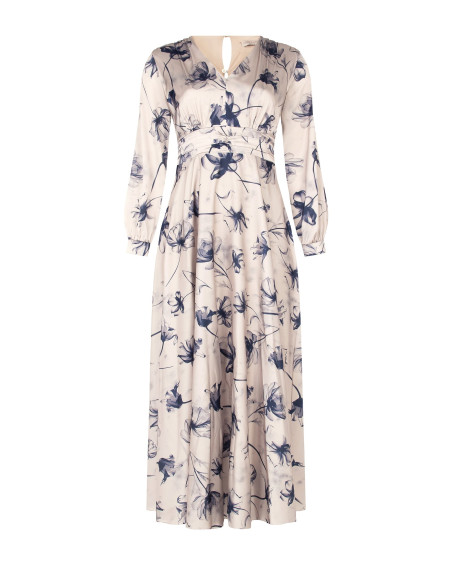 Lange curvy-jurk van satijn met geplooide tailleband – Rinascimento Curvy