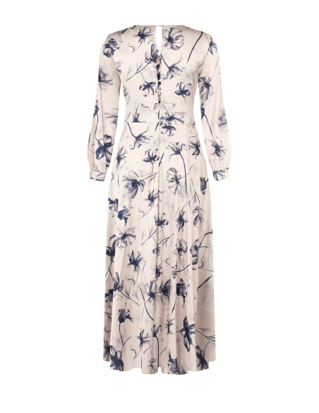 Lange curvy-jurk van satijn met geplooide tailleband – Rinascimento Curvy