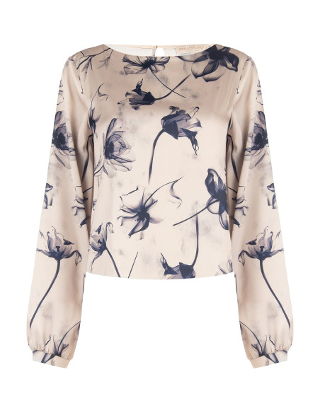 Soepelvallende satijnen blouse met grote bloemen van Rinascimento
