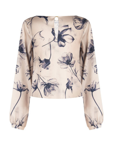 Soepelvallende satijnen blouse met grote bloemen van Rinascimento