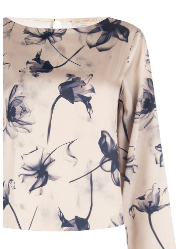 Soepelvallende satijnen blouse met grote bloemen van Rinascimento