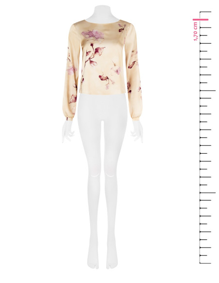 Losvallende, soepelvallende satijnen blouse met bloemenprint Rinascimento