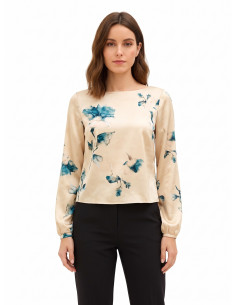 Losvallende, soepelvallende satijnen blouse met bloemenprint Rinascimento 2