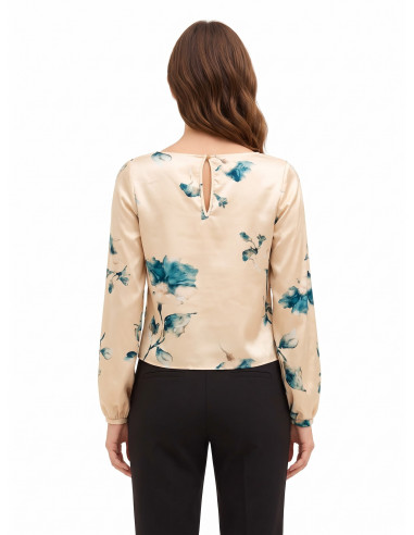 Losvallende, soepelvallende satijnen blouse met bloemenprint Rinascimento