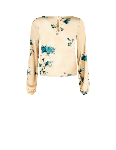 Losvallende, soepelvallende satijnen blouse met bloemenprint Rinascimento