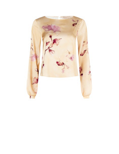 Losvallende, soepelvallende satijnen blouse met bloemenprint Rinascimento