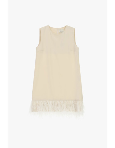 Korte mouwloze jurk met verenaccent Dixie