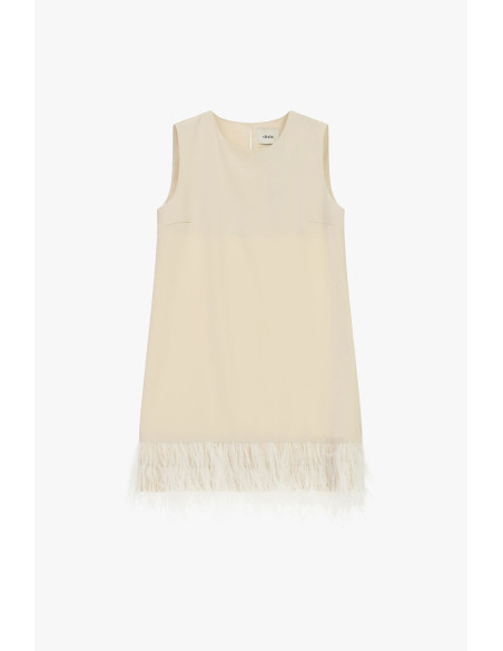 Korte mouwloze jurk met verenaccent Dixie