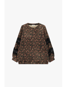 Sweater met ronde hals, bloemenpatroon en kanten inzetstukken Dixie