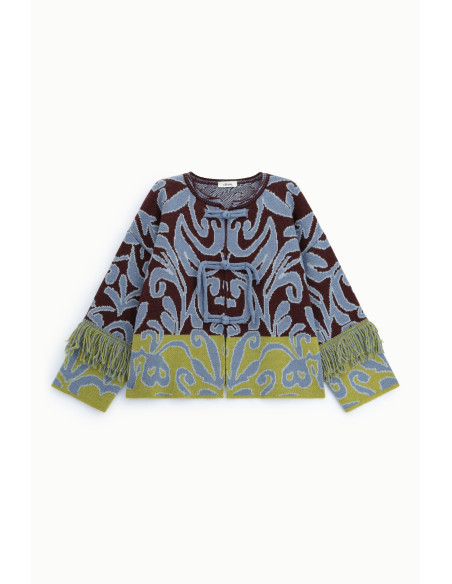 Jacquardvest met franjes en knoopsluiting Dixie