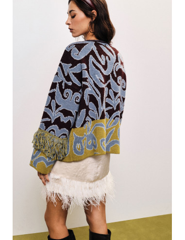 Jacquardvest met franjes en knoopsluiting Dixie