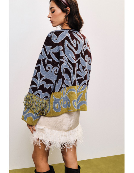 Jacquardvest met franjes en knoopsluiting Dixie
