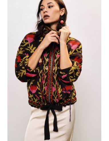 Vest met rits en jacquard-bloemenmotief Dixie