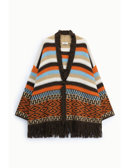Poncho met franjes en geometrische motieven Dixie