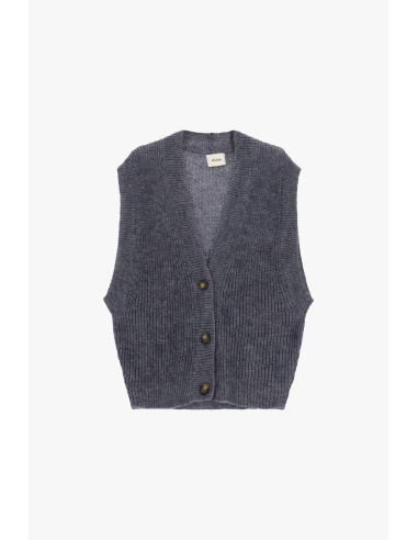 Geribd vest met V-hals en knopen Dixie