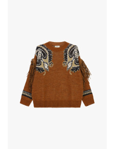 Oversized trui met franjes en paisleymotief Dixie