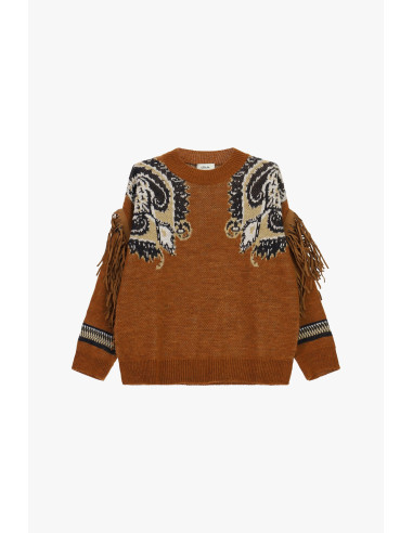 Oversized trui met franjes en paisleymotief Dixie