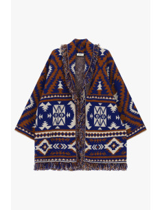 Poncho met franjes, jacquard met geometrisch patroon Dixie 2