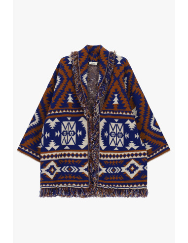 Poncho met franjes, jacquard met geometrisch patroon Dixie
