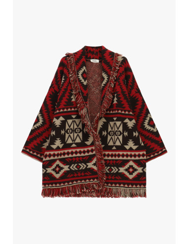 Poncho met franjes, jacquard met geometrisch patroon Dixie
