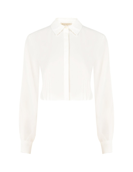 Soepelvallende cropblouse van mat satijn met verborgen knopen Rinascimento
