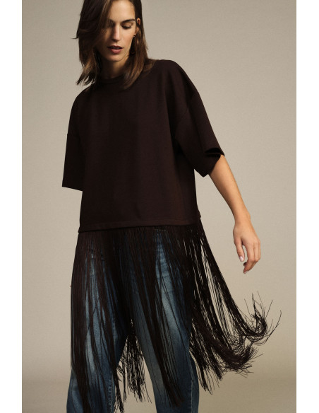 Dixie T-shirt met korte mouwen en lange franjes