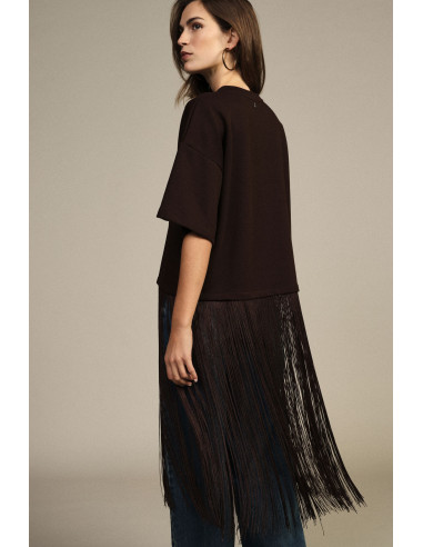 Dixie T-shirt met korte mouwen en lange franjes