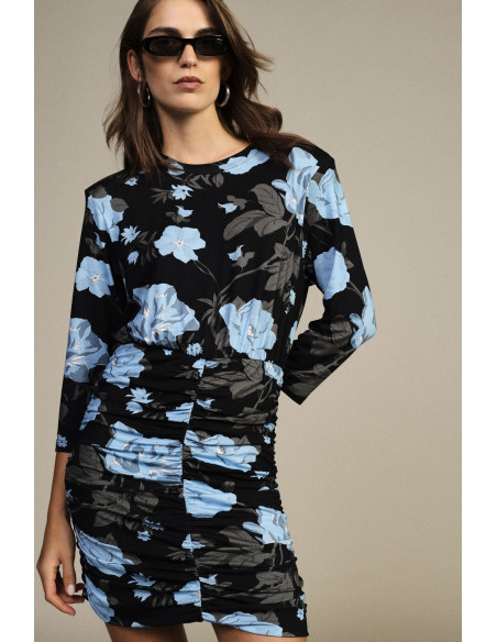Korte jurk met bloemenprint en ruches Dixie