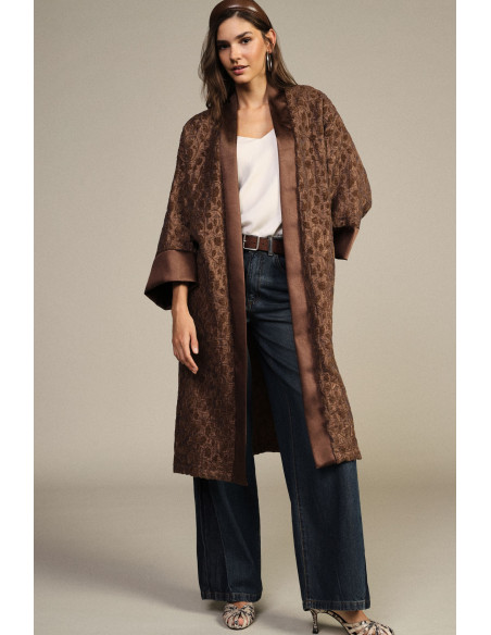Dixie jacquard dusterjas met wijde mouwen