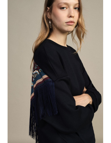 Dixie sweatshirt met ronde hals, wijde mouwen en afgeronde zoom