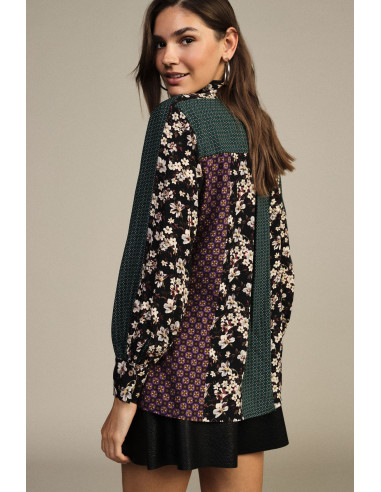 Dixie patchworkblouse met bloemenmotief