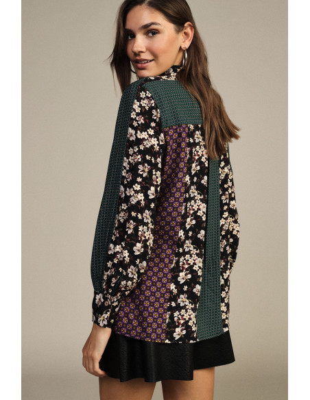 Dixie patchworkblouse met bloemenmotief