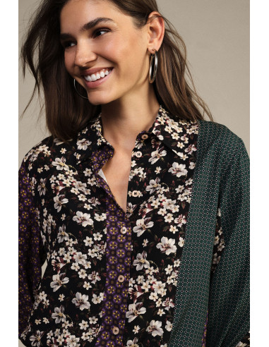 Dixie patchworkblouse met bloemenmotief