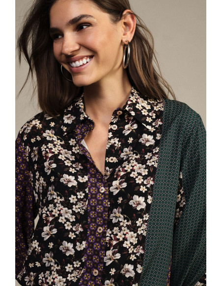 Dixie patchworkblouse met bloemenmotief