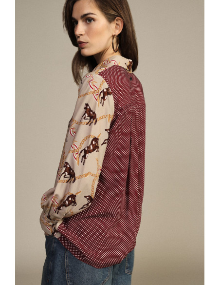 Dixie overhemd met patchworkprint van paarden en stippen