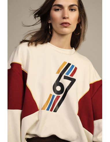 Dixie sweatshirt met ronde hals, grafische details en inzetstukken