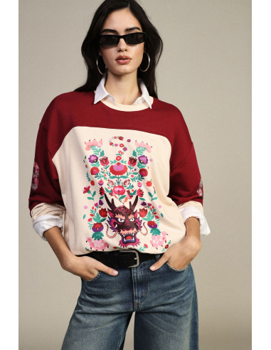 Dixie sweatshirt met ronde hals, bloemenprint en grafische details