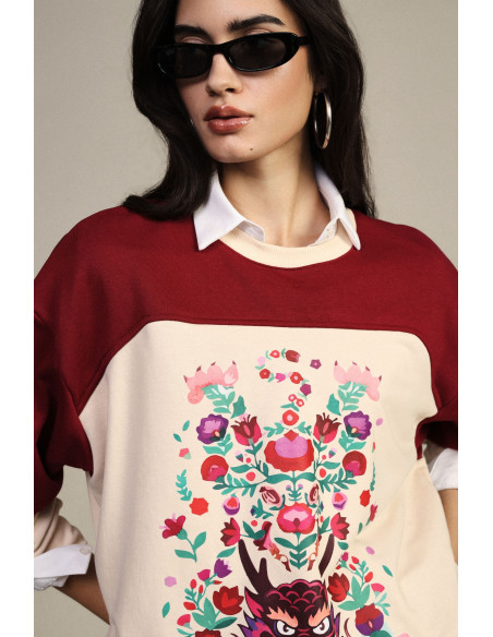 Dixie sweatshirt met ronde hals, bloemenprint en grafische details