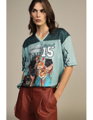 Dixie T-shirt met korte mouwen en panter- en tijgerprint
