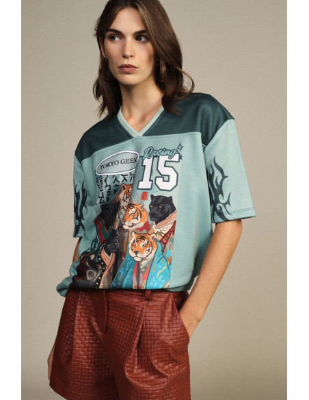 Dixie T-shirt met korte mouwen en panter- en tijgerprint