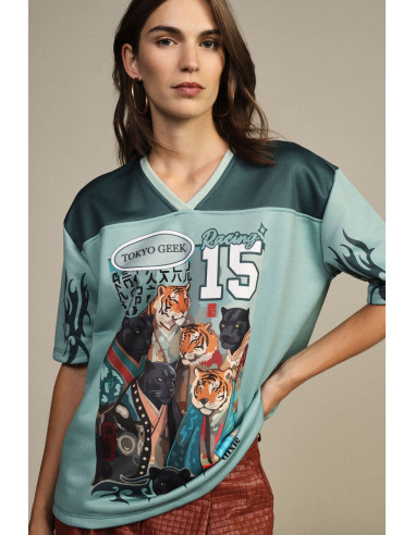 Dixie T-shirt met korte mouwen en panter- en tijgerprint