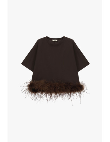 Dixie T-shirt met korte mouwen en veren aan de onderkant